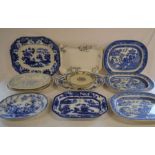 11 meat dishes, Victorian & later, including Willow pattern