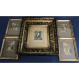 "The Parting Look" Baxter print with embossed mount in elaborate frame & four small Baxter prints in