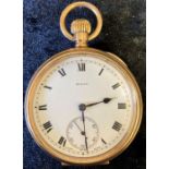 Rolex 9ct gold (stamped 375 to inner & outer case) open face pocket watch hallmark 1920, with enamel