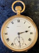 Rolex 9ct gold (stamped 375 to inner & outer case) open face pocket watch hallmark 1920, with enamel