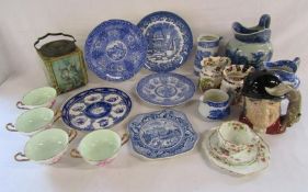 Blue and white plates to include Ringtons, Wedgwood, Spode Filigree plates also blue and white and