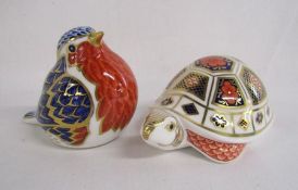 Royal Crown Derby paperweights - Robin and Imari Tortoise