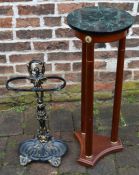 Plant stand with a marbleized top & a cast iron stick stand