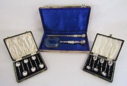 Two sets of silver coffee bean spoons Birmingham William Suckling 1933 and Sheffield Cooper Brothers