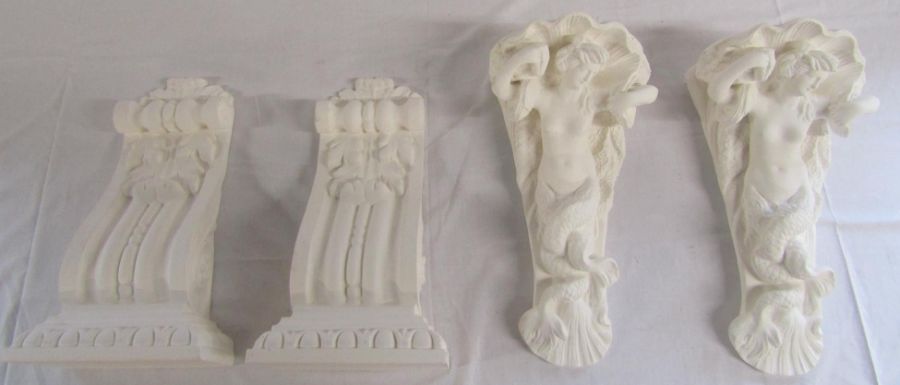 2 pairs of plaster wall brackets / corbels, one pair depicting mermaids (23cm x 16.5cm) - Image 3 of 3