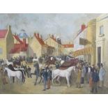 Framed unsigned oil on canvas of a horse market framed by H.Bexon & Son Louth - approx. 113cm x 88cm