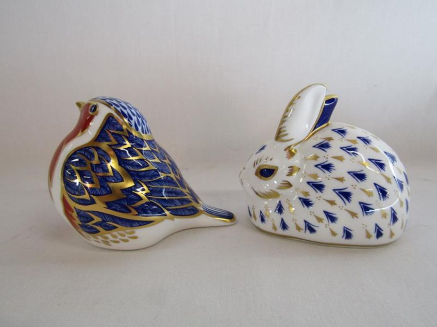 Royal Crown Derby Robin and blue rabbit - both with gold stoppers - Image 2 of 6