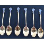 Cased set of 6 silver & enamel teaspoons by Liberty & Co, Birmingham 1922