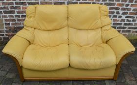 Mustard colour leather Stressless Ekornes 'Reno' recliner sofa