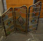 Victorian asymmetric stained glass fire screen (some broken panels)