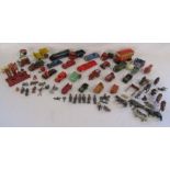 Collection of vintage toys includes figures, animals, cars - Dinky, Chad Valley, etc