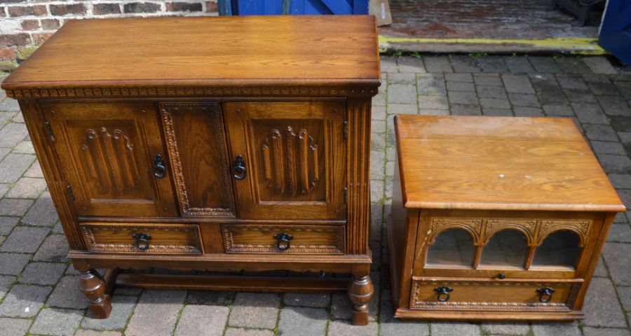 2 carved oak cabinets