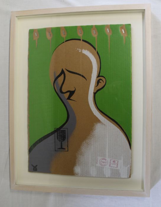 Adam Neate (British b. 1977) screen print portrait on found cardboard 43cm x 57cm - Image 2 of 4