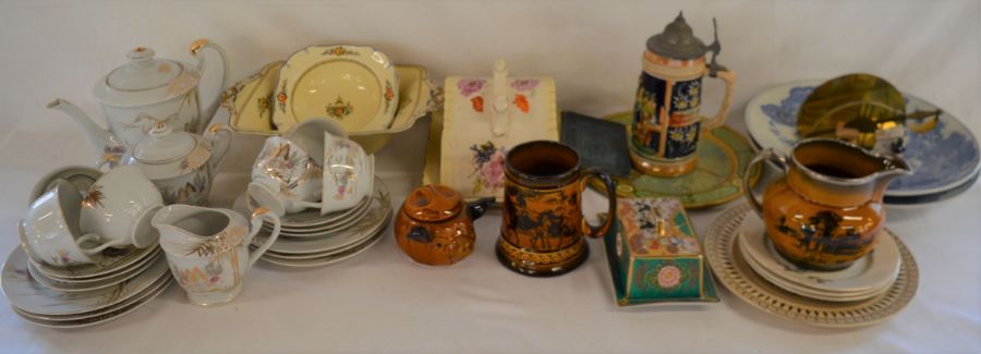 Watts Geisha ware half tea service, cheese dish, tankards etc