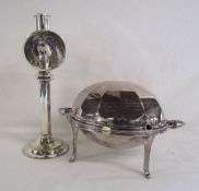 Mappin & Webb candlestick with reflector (slight damage to base) and serving dish with roll top lid