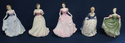 5 Royal Doulton figurines: Faith HN4151, Hope HN4097, Charity HN4243 (with box), Michele HN2234 &