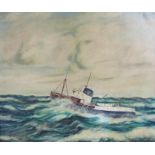 Framed G Farrow '74 oil on canvas of Grimsby Trawler approx. 105cm x 90cm