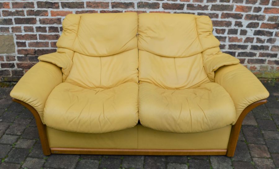 Mustard colour leather Stressless Ekornes 'Reno' recliner sofa - Image 2 of 2