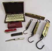 Victorinox 'Huntsman' swiss army knife, cased dominoes, Salter's and Hughes pocket balance, J.Rabone