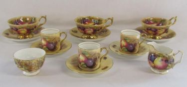 3 Aynsley Orchard Gold coffee cans with saucers (one can heavily chipped) all signed D jones -