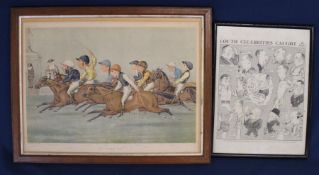 Framed Vanity Fair print (with centre fold) "The Winning Post" depicting caricature of jockey's