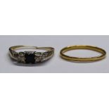 18ct gold sapphire & diamond ring (cut) 2.97g & tested as 22ct wedding band (1.7g)