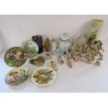 Collection of items to include biscuit barrel, tall vase, 'The Festival of Flower Fairies' plates,