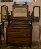 Victorian dressing table/chest of drawers with over & side mirrors