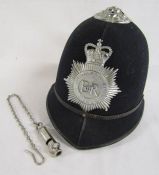 Metropolitan Police Policeman's helmet and A.R.P Hudson & Co whistle