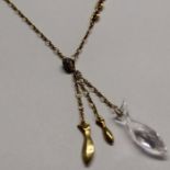 Links of London 18ct yellow gold necklace set with rock crystal & diamond fish pendant, total weight