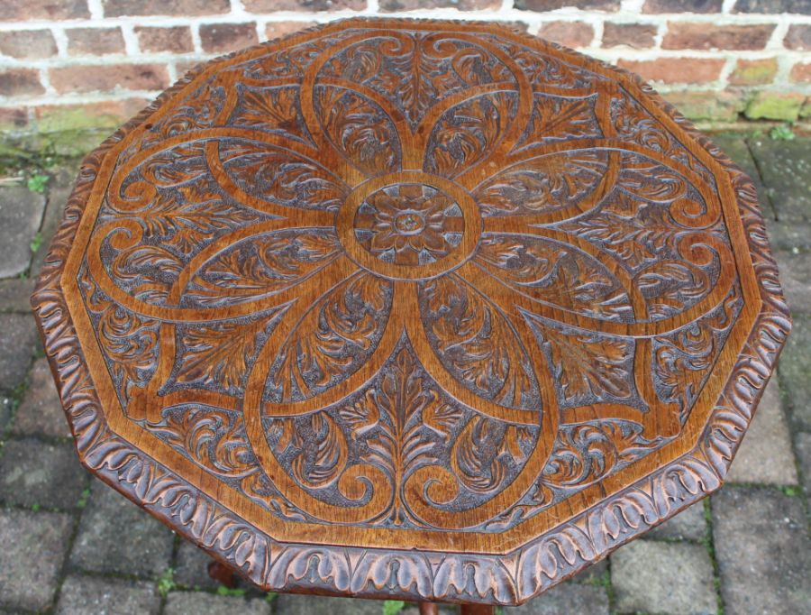 Early 20th century carved oak occasional table with frieze drawer - Image 3 of 4