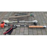 Mitox petrol hedge trimmer, Ryobi strimmer and selection of garden tools