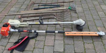Mitox petrol hedge trimmer, Ryobi strimmer and selection of garden tools