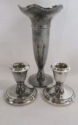 Walker & Hall Birmingham 1932 silver vase approx. 17cm tall and pair of W.H.Manton Birmingham 1989