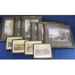Set of four steeplechase prints in Hogarth frames & set of 6 C G Thornton prints depicting