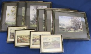 Set of four steeplechase prints in Hogarth frames & set of 6 C G Thornton prints depicting