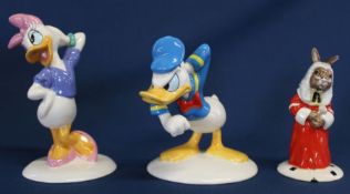 Royal Doulton Donald Duck & Daisy Duck 70th Anniversary figures with boxes & Judge Bunnykins