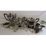 Collection of silver plate to include Walker & Hall tea set, coasters, milk jugs, sugar pot,