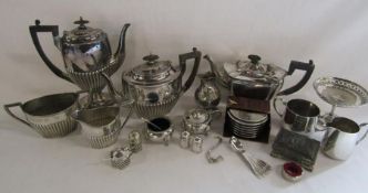 Collection of silver plate to include Walker & Hall tea set, coasters, milk jugs, sugar pot,