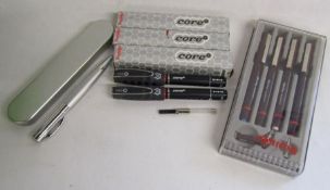 2 boxed Rotring core fountain pens and another empty box also cased Rotring rapidoliner and one