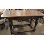 18th century oak table on turned legs L124cm W 78cm Ht 68cm