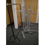 *3 adjustable tubular metal clothes hanging stands, clothes rail & small metal circular stand