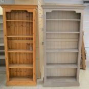 *2 pine shelf units/bookcases, largest 183cm x 91cm