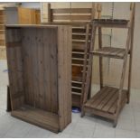 *2 pine 'A' frame shop display units & a crate stand