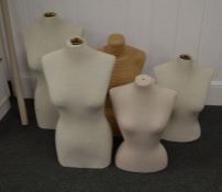 *4 fabric covered & 1 cord covered torso mannequins