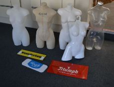 *4 torso mannequins, 5 hanging torsos & 3 advertising signs