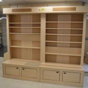 *2 large display units / shelves with drawers under 120cm wide x 214cm high (to be disconnected)
