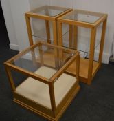 *3 glass topped wooden framed display units