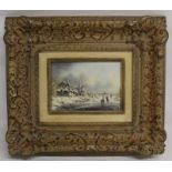 Framed oil on board depicting winter landscape by Anton Van Den Hoeven (b.1940) 38cm x 34cm