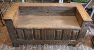 17th century oak coffer converted to a bench L 124cm D 55cm Ht 60cm